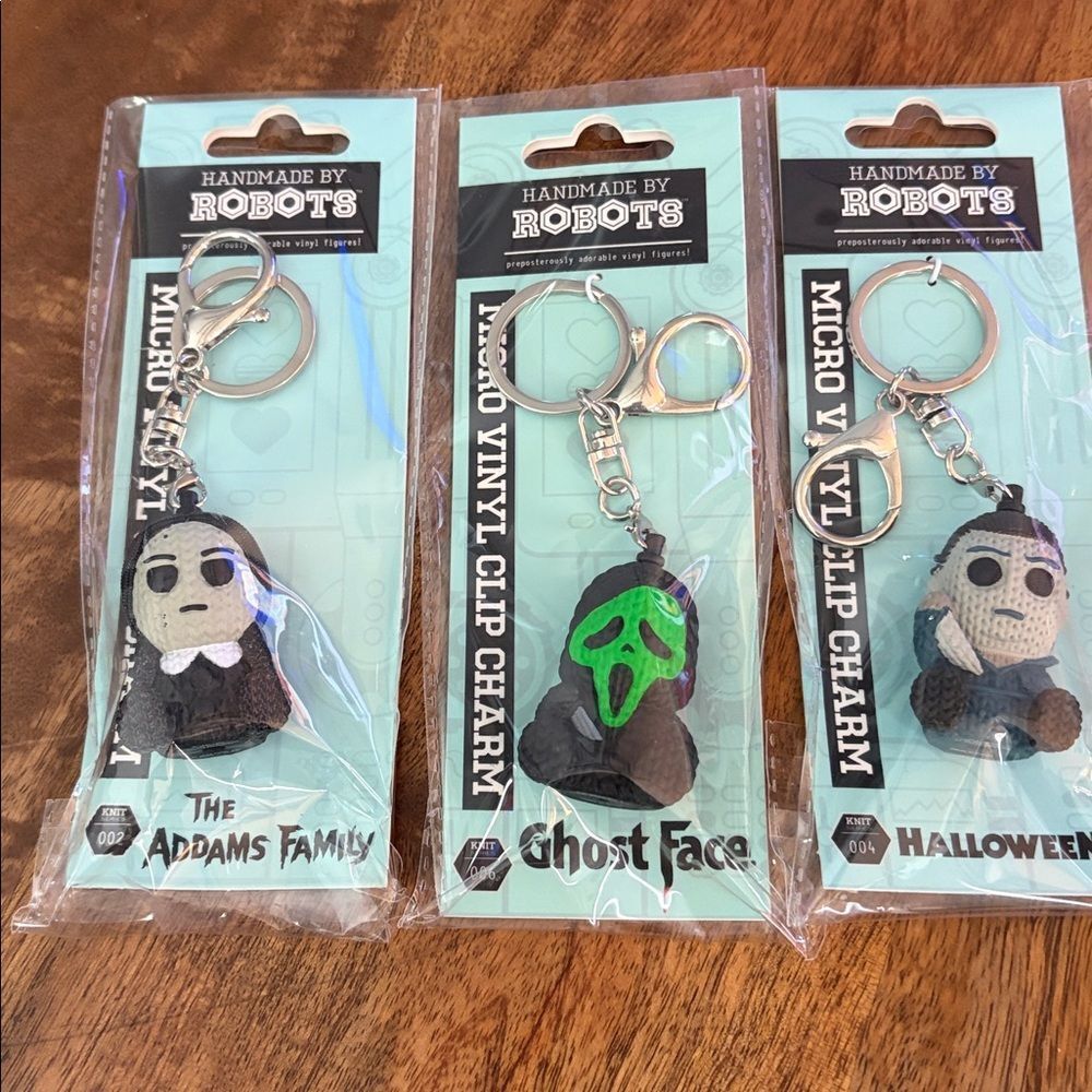 3 Handmade By Robots micro vinyl Clip Charm,  Keychains